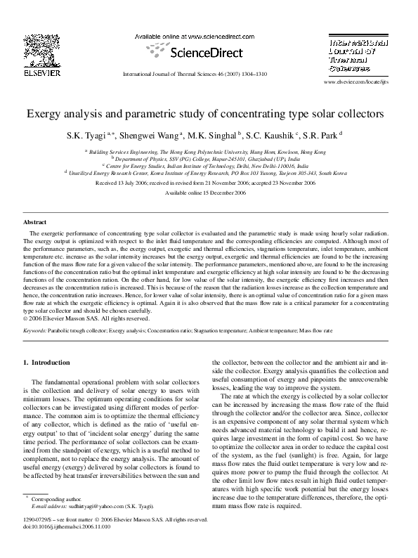 (PDF) Exergy analysis and parametric study of concentrating type solar ...