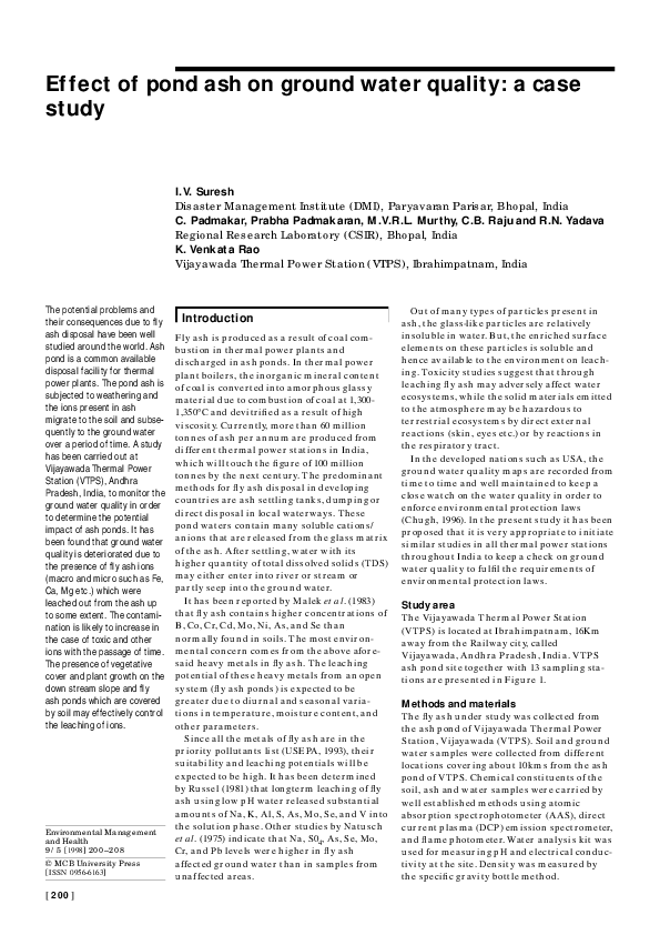 (PDF) Effect of pond ash on ground water quality: a case study