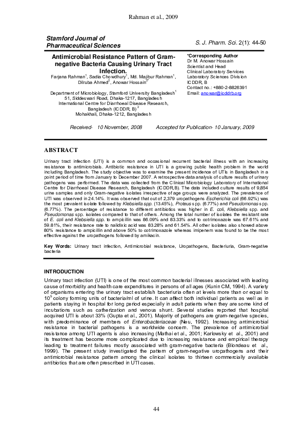 (PDF) Antimicrobial Resistance Pattern of Gram-negative Bacteria ...