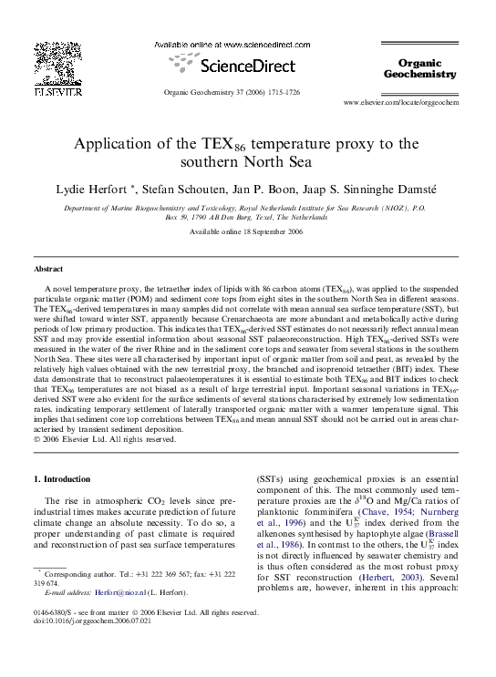 (PDF) Application of the TEX86 temperature proxy to the southern North Sea