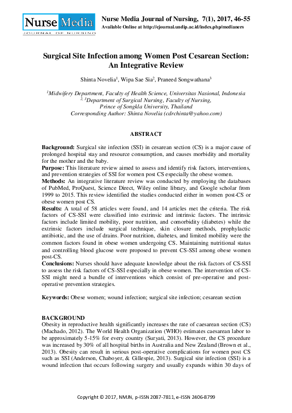 (PDF) Surgical Site Infection among Women Post Cesarean Section: An ...
