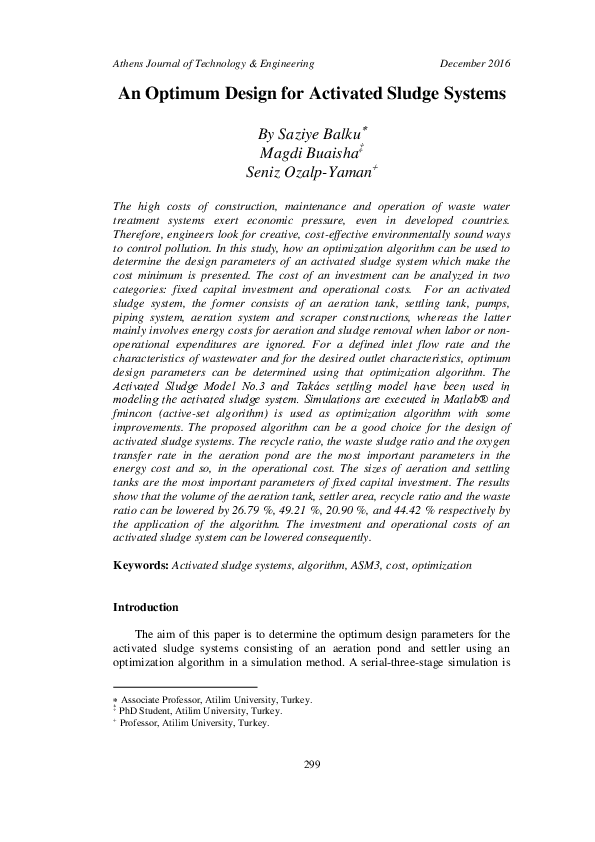 (PDF) An Optimum Design for Activated Sludge Systems