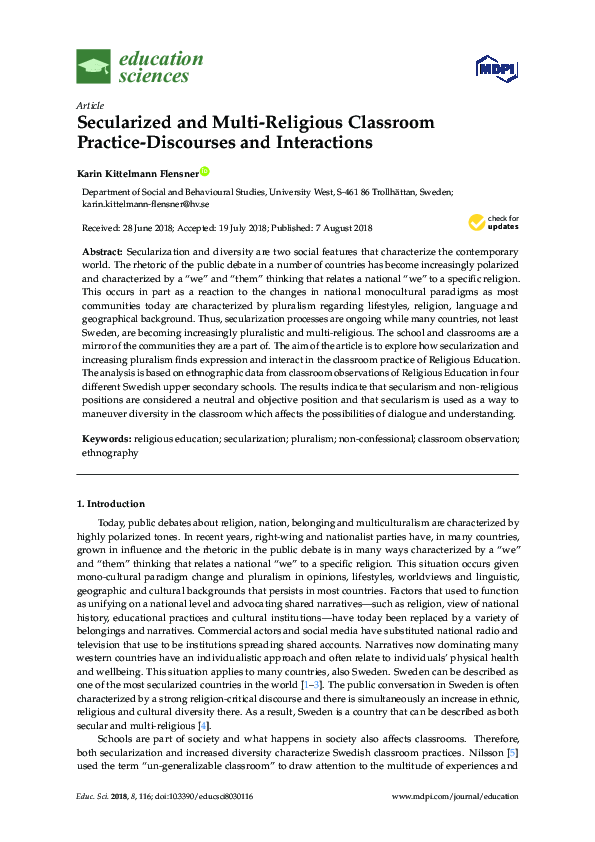 (PDF) Secularized and Multi-Religious Classroom Practice-Discourses and ...