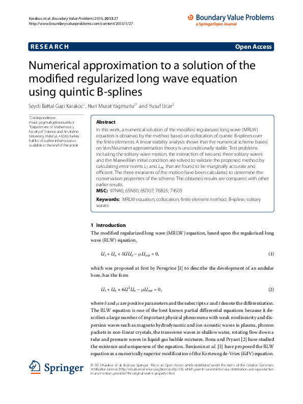 (PDF) Numerical approximation to a solution of the modified regularized ...