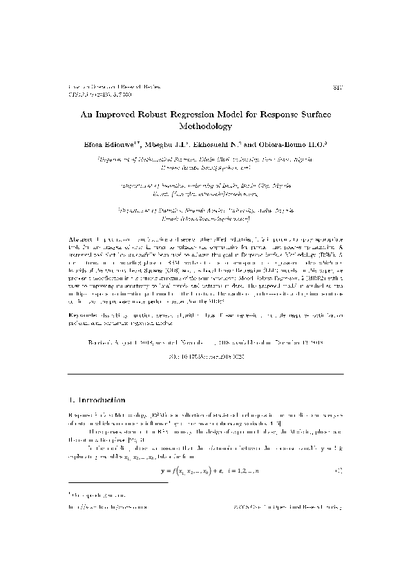 (PDF) An Improved Robust Regression Model for Response Surface Methodology