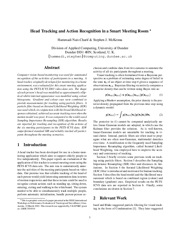 (PDF) Head tracking and action recognition in a smart meeting room
