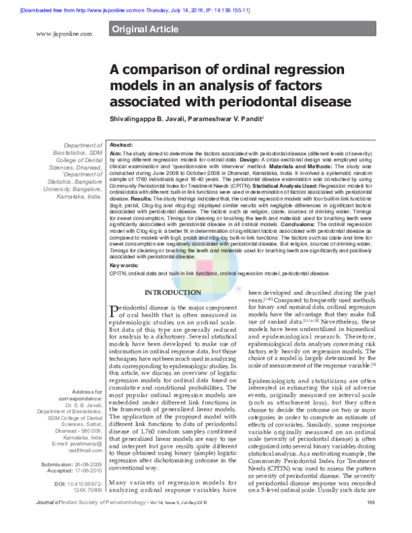 (PDF) A comparison of ordinal regression models in an analysis of ...