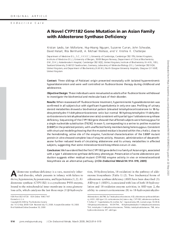 (PDF) A Novel CYP11B2 Gene Mutation in an Asian Family with Aldosterone ...
