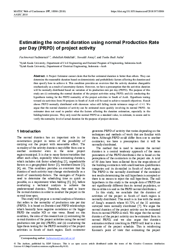 (PDF) Estimating the normal duration using normal Production Rate per ...