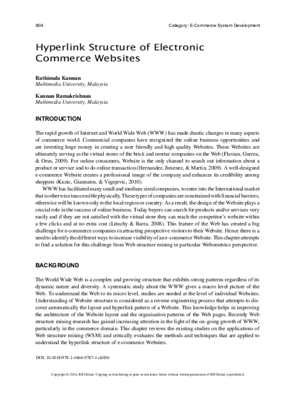 (PDF) Hyperlink Structure of Electronic Commerce Websites