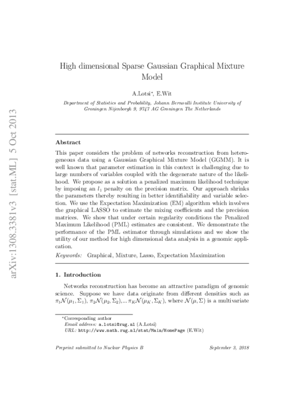 (PDF) High dimensional Sparse Gaussian Graphical Mixture Model