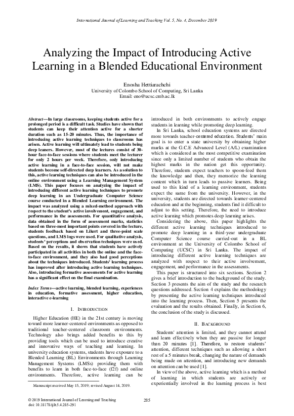 (PDF) Analyzing the Impact of Introducing Active Learning in a Blended ...