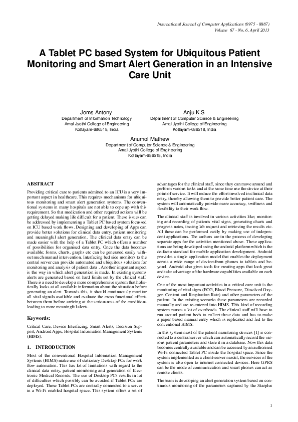 (PDF) A Tablet PC based System for Ubiquitous Patient Monitoring and ...