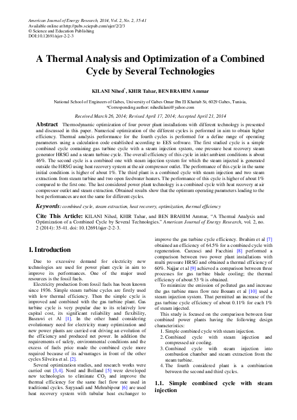 (PDF) A Thermal Analysis and Optimization of a Combined Cycle by ...