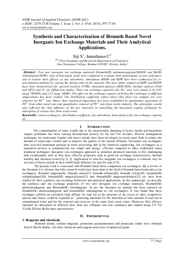 (PDF) Synthesis and Characterization of Bismuth Based Novel Inorganic ...