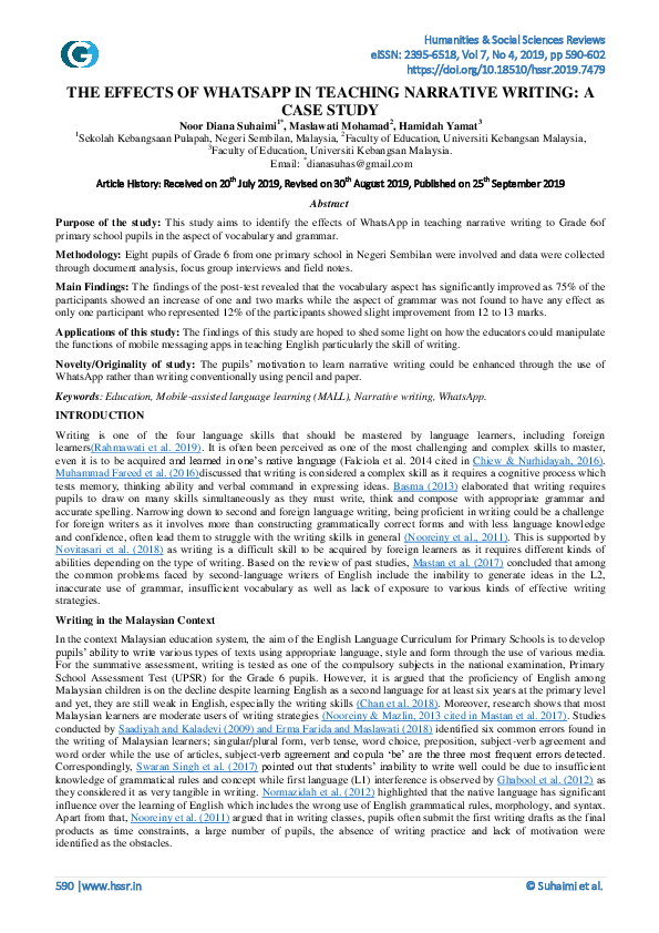 (PDF) The Effects of Whatsapp in Teaching Narrative Writing: A Case Study