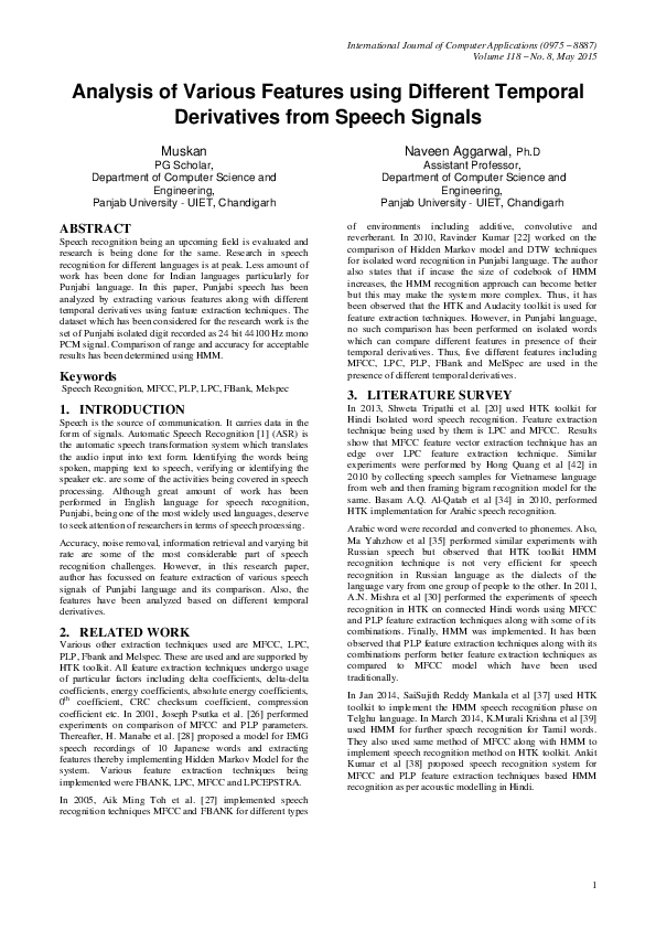 (PDF) Analysis of Various Features using Different Temporal Derivatives ...