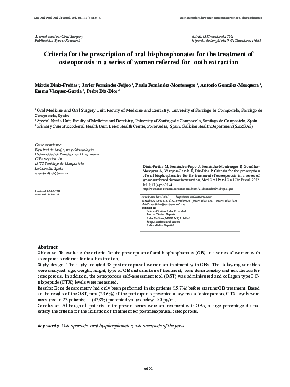 (PDF) Criteria for the prescription of oral bisphosphonates for the ...