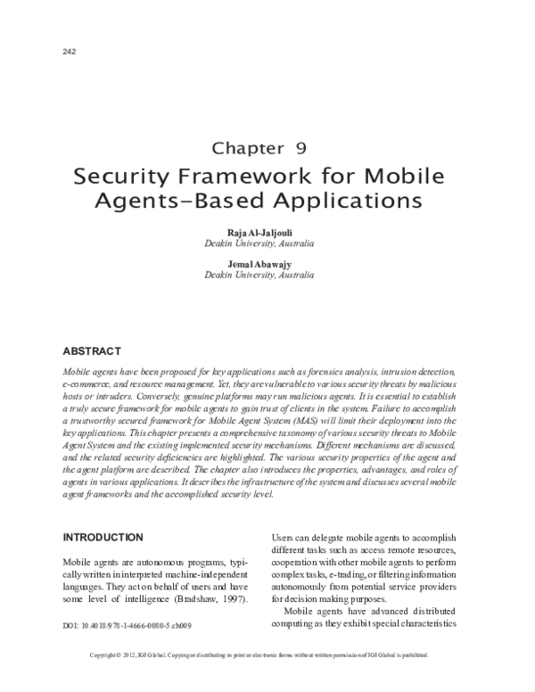 (PDF) Security Framework for Mobile Agents-Based Applications