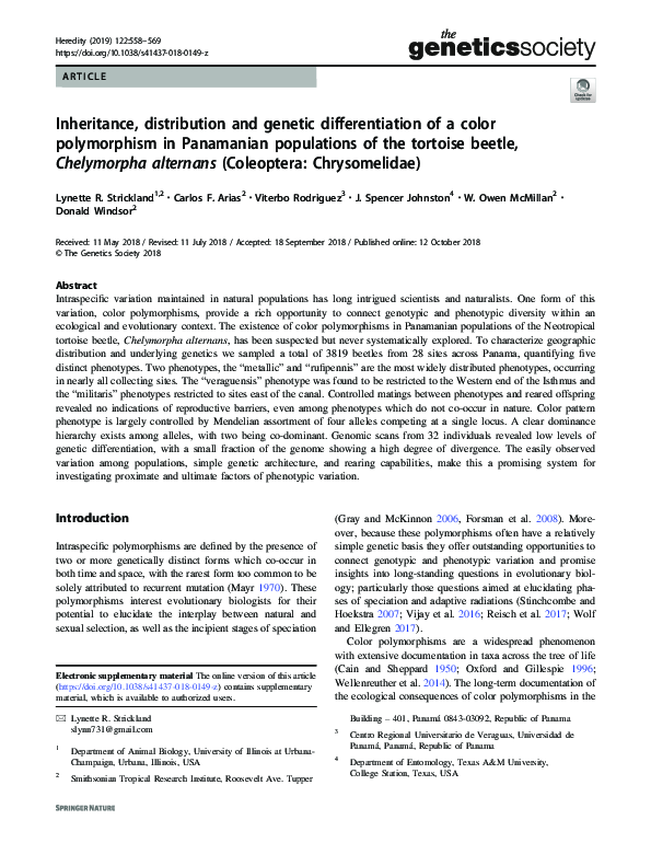 (PDF) Inheritance, distribution and genetic differentiation of a color ...