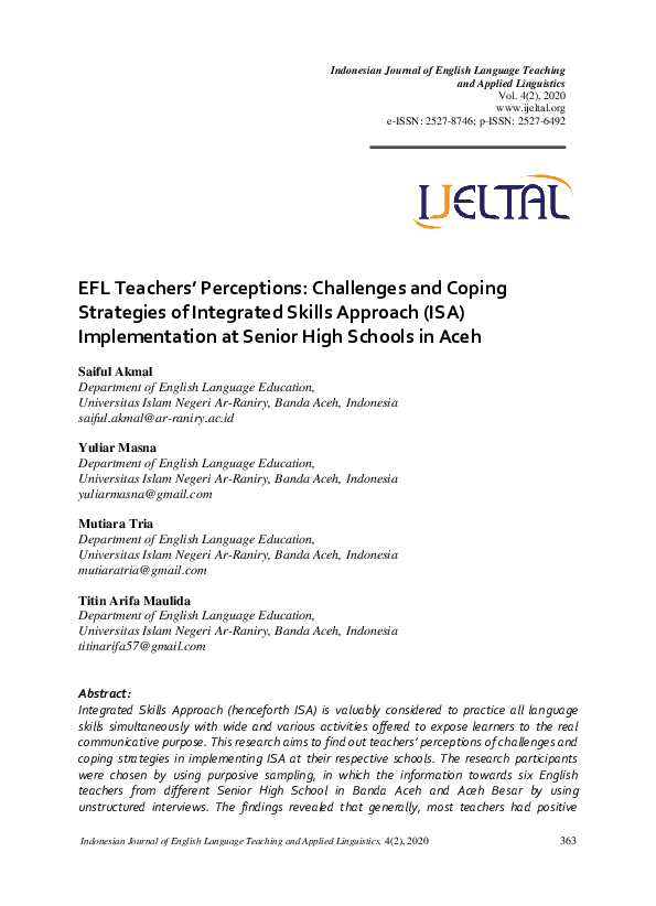 (PDF) EFL Teachers’ Perceptions: Challenges and Coping Strategies of ...