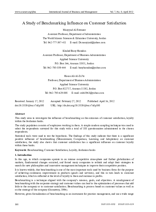 (PDF) A Study of Benchmarking Influence on Customer Satisfaction