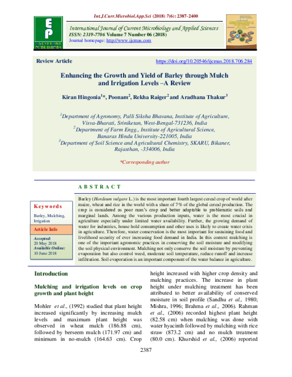 (PDF) Enhancing the Growth and Yield of Barley through Mulch and ...