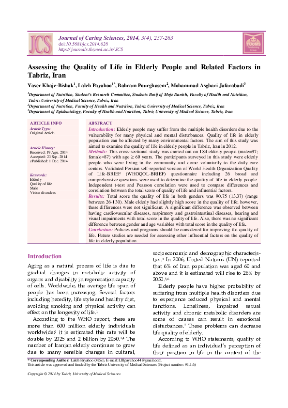(PDF) Assessing the Quality of Life in Elderly People and Related ...