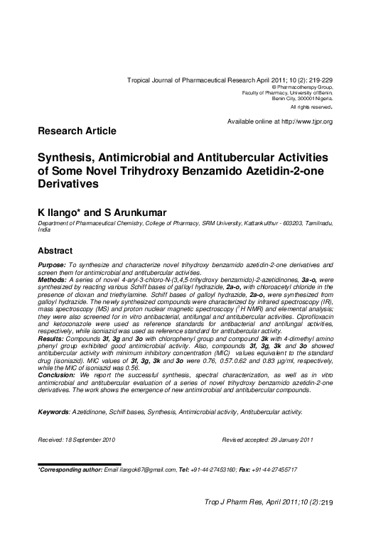 (PDF) Synthesis, antimicrobial and antitubercular activity of some ...