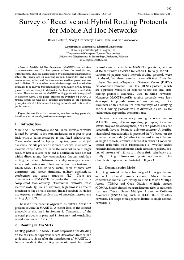 (PDF) Survey of Reactive and Hybrid Routing Protocols for Mobile Ad Hoc ...