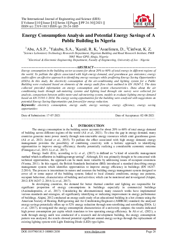 (PDF) Energy Consumption Analysis and Potential Energy Savings of A ...