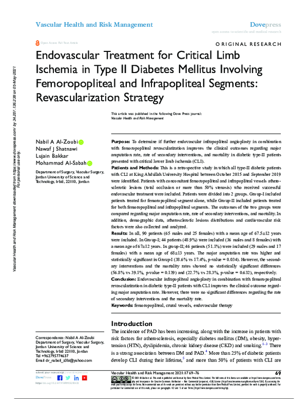 (PDF) Endovascular Treatment for Critical Limb Ischemia in Type II ...