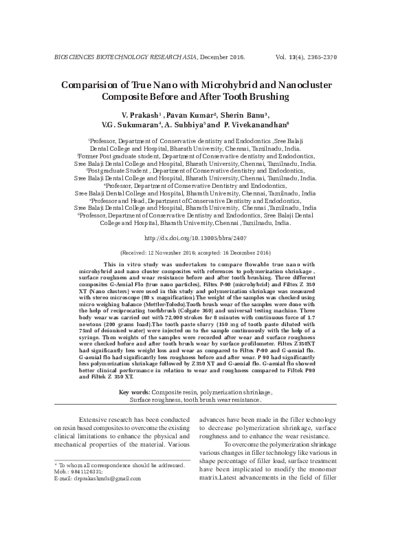 (PDF) Comparision of True Nano with Microhybrid and Nanocluster