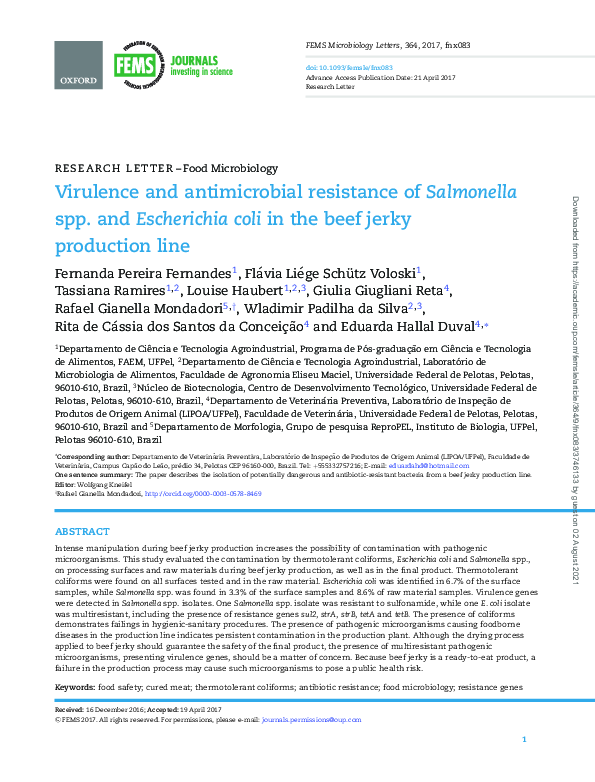 (PDF) Virulence and antimicrobial resistance of Salmonella spp. and ...
