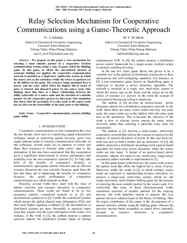 (PDF) Relay selection mechanism for cooperative communications using a ...