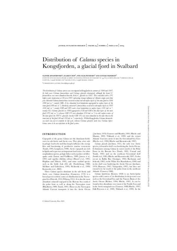 (PDF) Distribution of Calanus species in Kongsfjorden, a glacial fjord ...