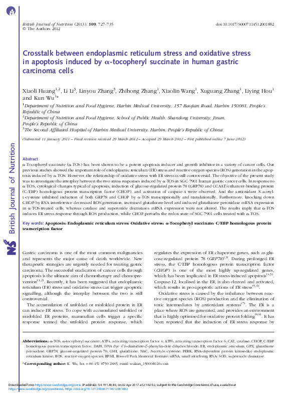 (PDF) Crosstalk between endoplasmic reticulum stress and oxidative ...