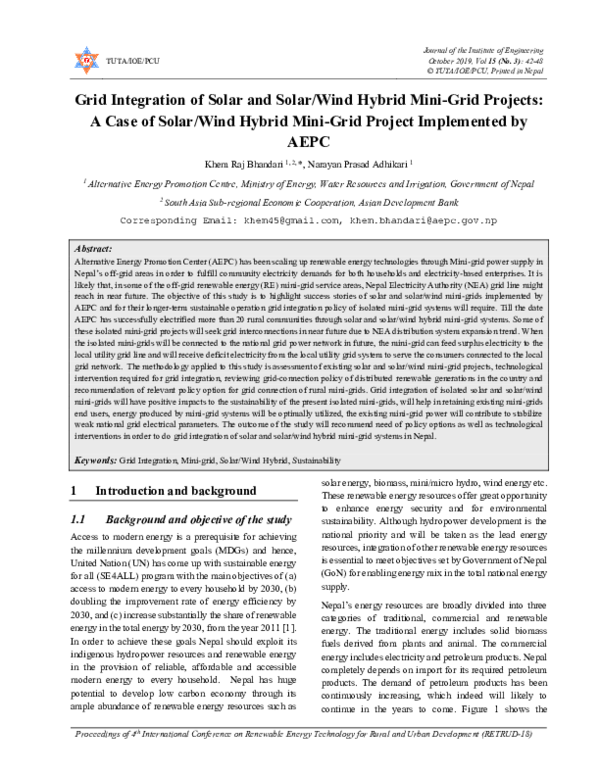 (PDF) Grid Integration of Solar and Solar/Wind Hybrid Mini-Grid ...