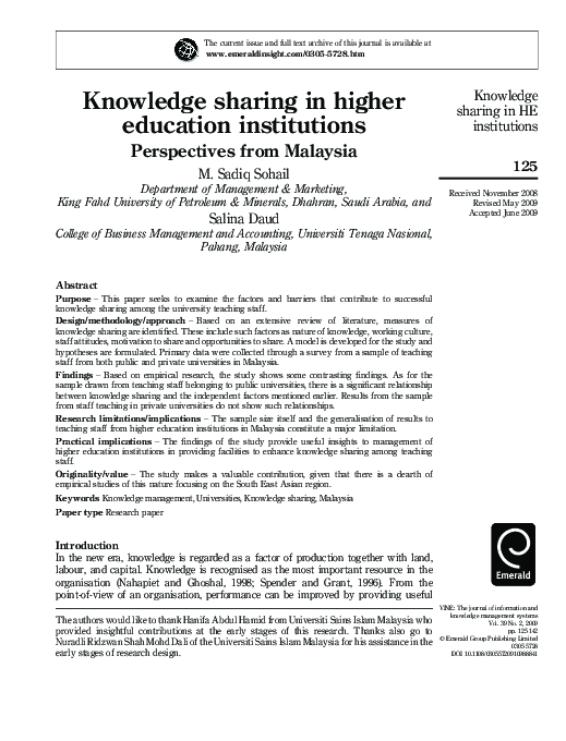 (PDF) Knowledge sharing in higher education institutions: Perspectives ...