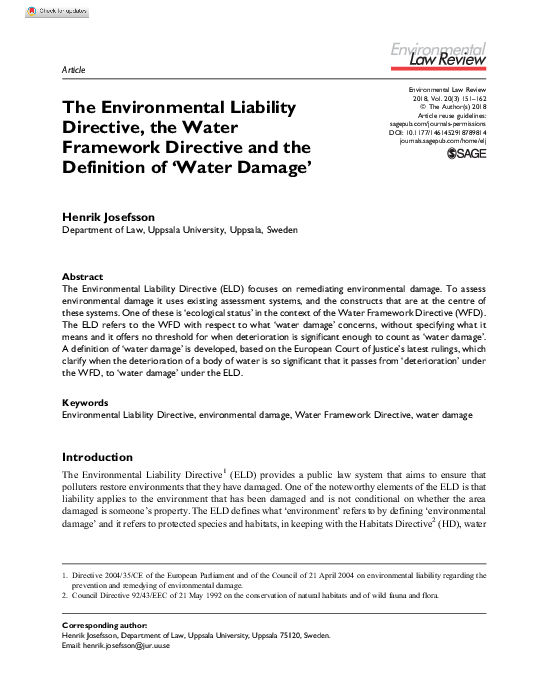(PDF) The Environmental Liability Directive, the Water Framework ...