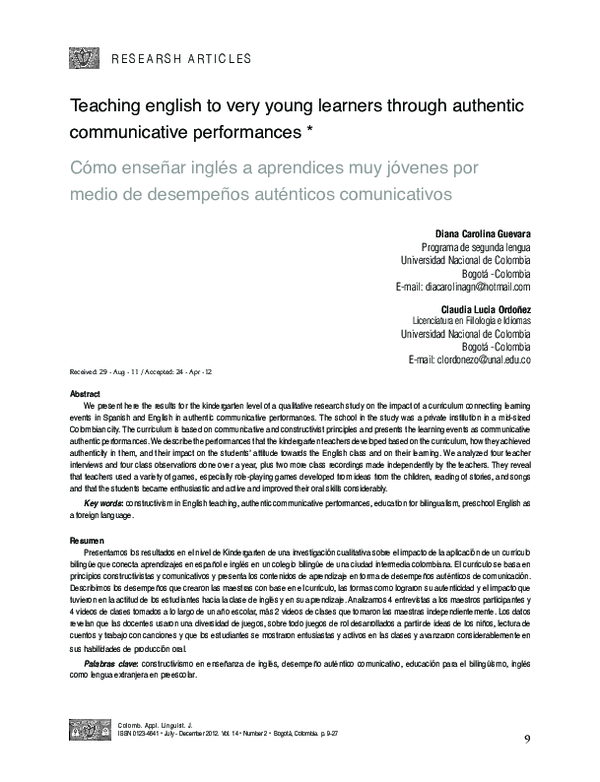 (PDF) Teaching English to Very Young Learners through Storytelling