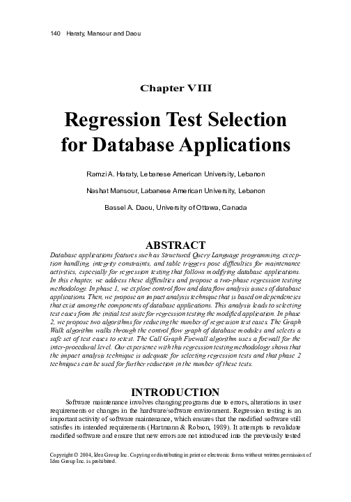 (PDF) Regression Test Selection for Database Applications