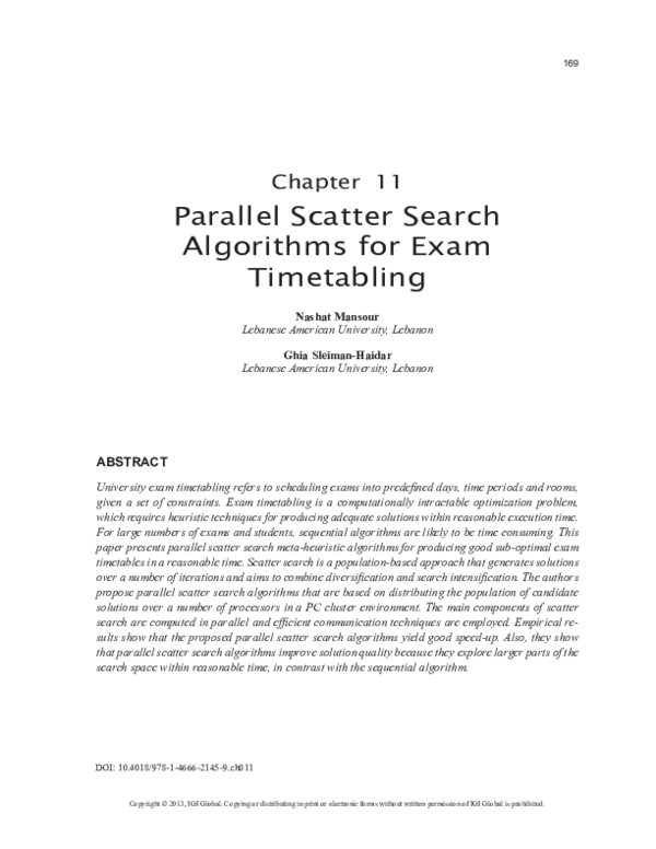 (PDF) Parallel Scatter Search Algorithms for Exam Timetabling