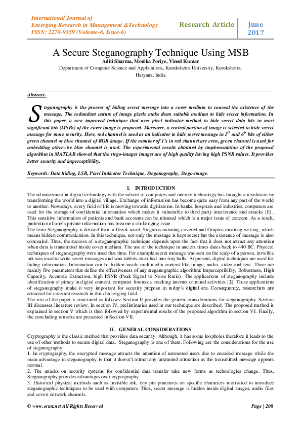 (PDF) A Secure Steganography Technique Using MSB