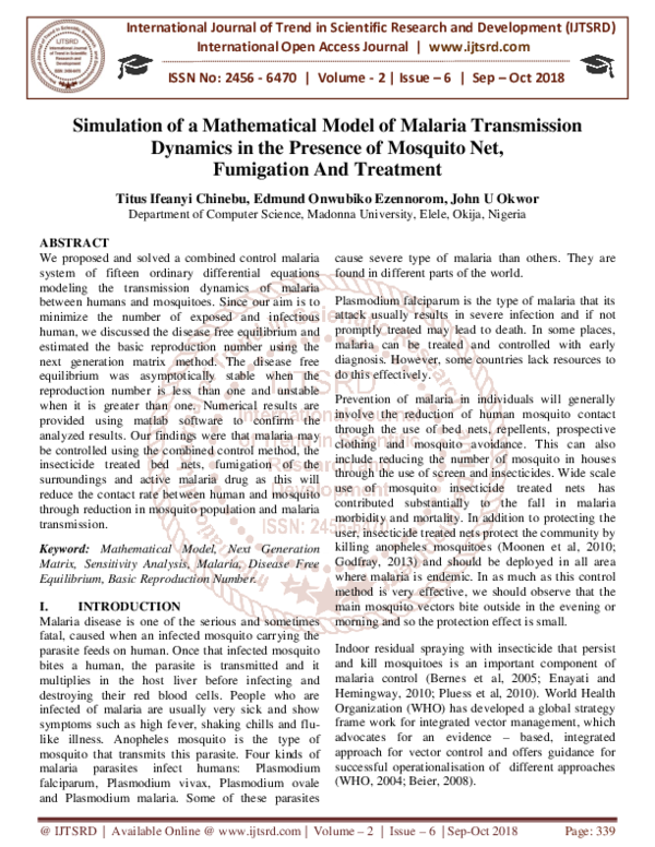 (PDF) Simulation of a Mathematical Model of Malaria Transmission ...