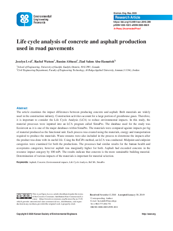 (PDF) Life cycle analysis of concrete and asphalt production used in ...
