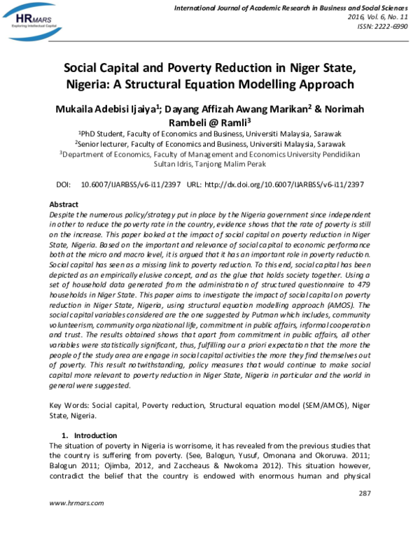(PDF) Social Capital and Poverty Reduction in Niger State, Nigeria: A ...
