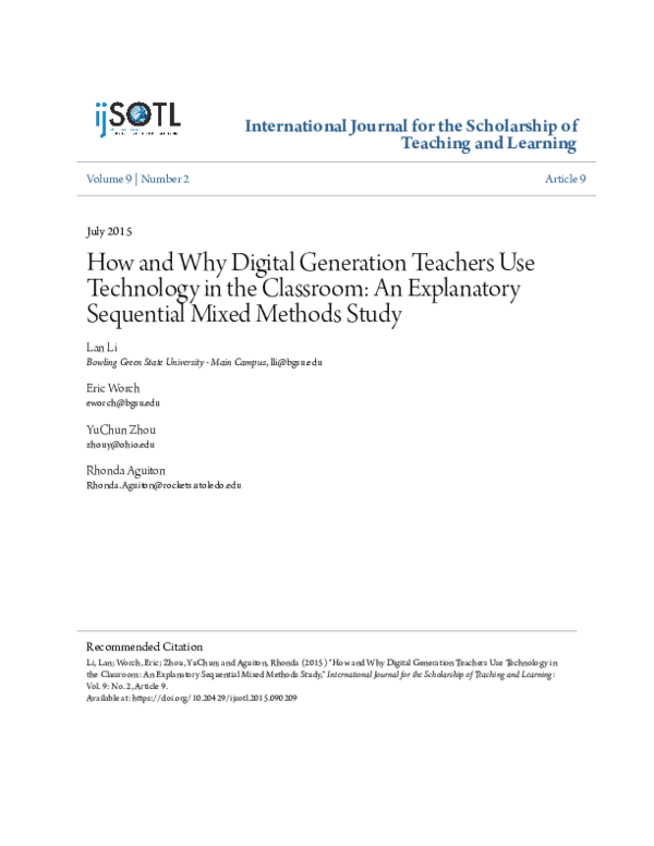 (PDF) How and Why Digital Generation Teachers Use Technology in the ...