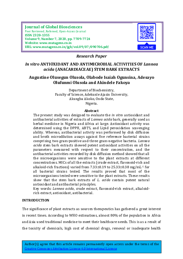 (PDF) In vitro ANTIOXIDANT AND ANTIMICROBIAL ACTIVITIES OF Lannea acida ...