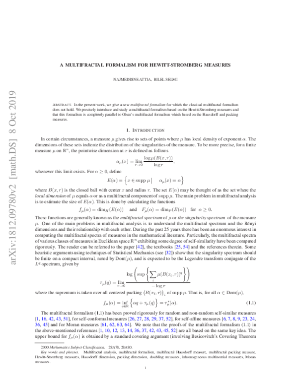 (PDF) A Multifractal Formalism for Hewitt–Stromberg Measures